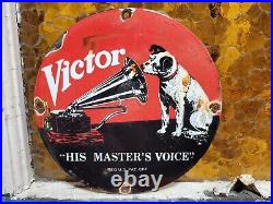 Vintage Victor Porcelain Sign Rca His Masters Voice Nipper Dog Victrola Music