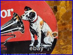 Vintage Victor Porcelain Sign Rca His Masters Voice Nipper Dog Victrola Music