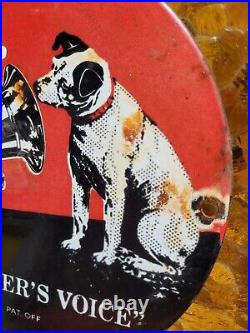 Vintage Victor Porcelain Sign Rca His Masters Voice Nipper Dog Victrola Music