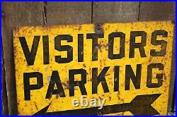 Vintage Visitor Parking Arrow Metal Sign Tourists Yellow black road sign