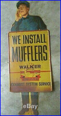 Vintage WALKER MUFFLER Service Station Attendant Sign RARE