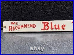 Vintage We Recommend Blue Ribbon Bread Embossed Metal Door Push Sign Advertising