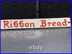 Vintage We Recommend Blue Ribbon Bread Embossed Metal Door Push Sign Advertising