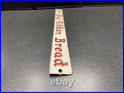 Vintage We Recommend Blue Ribbon Bread Embossed Metal Door Push Sign Advertising