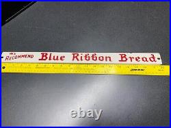 Vintage We Recommend Blue Ribbon Bread Embossed Metal Door Push Sign Advertising