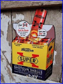 Vintage Western X Porcelain Sign Shotgun Shells Gun Ammo Hunting Oil Gas Service