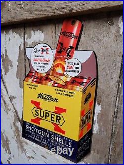 Vintage Western X Porcelain Sign Shotgun Shells Gun Ammo Hunting Oil Gas Service