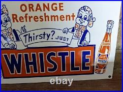 Vintage Whistle Orange Cola Soda Pop Enamel Metal Porcelain Sign 12 X 8