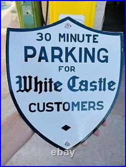 Vintage White Castle Customers Parking Lot Porcelain Service Sign