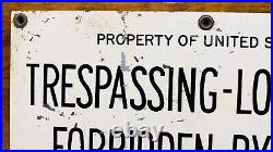 Vintage White Porcelain Sign TRESPASSING-LOITERING Forbidden By Law 18 x 10