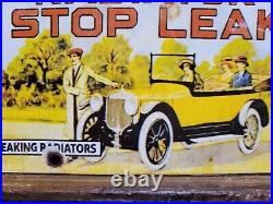 Vintage Whiz Porcelain Sign Radiator Stop Leak Garage Automobile Advertising