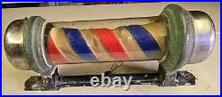 Vintage William Marvy Co. Lighted Spinning Barber Pole Trade Sign For Restore