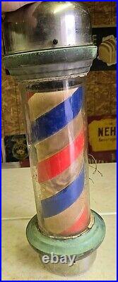 Vintage William Marvy Co. Lighted Spinning Barber Pole Trade Sign For Restore