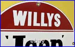 Vintage Willys Jeep Porcelain Sign Sales & Service Gas Oil Pump Plate Dealership
