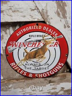 Vintage Winchester Dealer Porcelain Sign Shotgun Gun Rifle Ammunition Target Gas