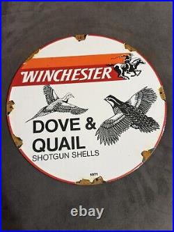 Vintage Winchester Porcelain Metal Ammunition Rifles Gun Dove Quail Ammo Sign