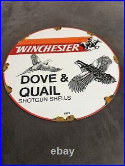 Vintage Winchester Porcelain Metal Ammunition Rifles Gun Dove Quail Ammo Sign