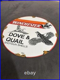 Vintage Winchester Porcelain Metal Ammunition Rifles Gun Dove Quail Ammo Sign