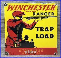 Vintage Winchester Porcelain Sign, Ammo, 12 Gauge Shells, Bird Hunting, Shot Gun