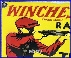 Vintage Winchester Porcelain Sign, Ammo, 12 Gauge Shells, Bird Hunting, Shot Gun