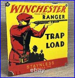 Vintage Winchester Porcelain Sign, Ammo, 12 Gauge Shells, Bird Hunting, Shot Gun