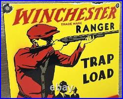 Vintage Winchester Porcelain Sign, Ammo, 12 Gauge Shells, Bird Hunting, Shot Gun