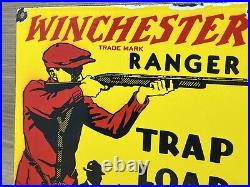 Vintage Winchester Porcelain Sign, Ammo, 12 Gauge Shells, Bird Hunting, Shot Gun