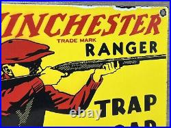 Vintage Winchester Porcelain Sign, Ammo, 12 Gauge Shells, Bird Hunting, Shot Gun