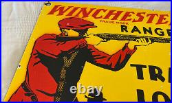 Vintage Winchester Porcelain Sign, Ammo, 12 Gauge Shells, Bird Hunting, Shot Gun