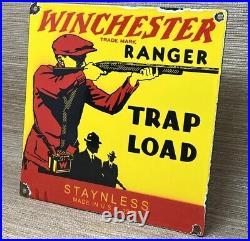 Vintage Winchester Porcelain Sign, Ammo, 12 Gauge Shells, Bird Hunting, Shot Gun