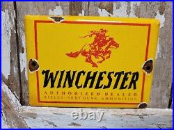 Vintage Winchester Porcelain Sign Ammunition Dealer Gun Firearm Pistol Hunting