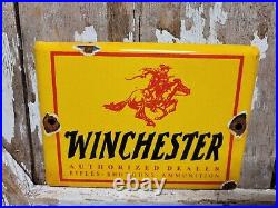 Vintage Winchester Porcelain Sign Ammunition Dealer Gun Firearm Pistol Hunting