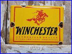 Vintage Winchester Porcelain Sign Ammunition Dealer Gun Firearm Pistol Hunting