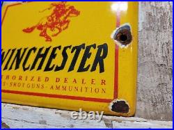 Vintage Winchester Porcelain Sign Ammunition Dealer Gun Firearm Pistol Hunting