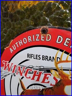 Vintage Winchester Porcelain Sign Buck Hunting Gun Ammo Rifle Target 12 Oil Gas