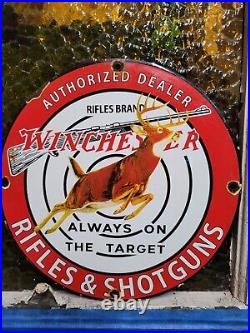 Vintage Winchester Porcelain Sign Buck Hunting Gun Ammo Rifle Target 12 Oil Gas