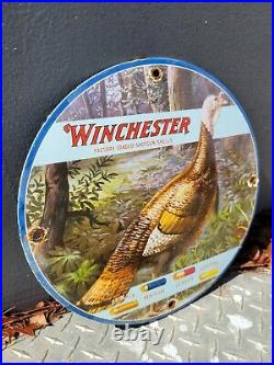 Vintage Winchester Porcelain Sign Gun Rifle Ammo Hunting Sport Gas Station Oil