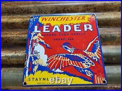 Vintage Winchester Porcelain Sign Leader Loaded Shot Shells Shotgun Gun Rifle