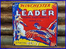 Vintage Winchester Porcelain Sign Leader Loaded Shot Shells Shotgun Gun Rifle