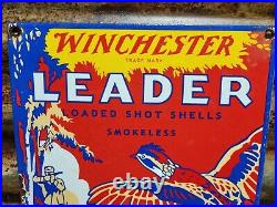 Vintage Winchester Porcelain Sign Leader Loaded Shot Shells Shotgun Gun Rifle