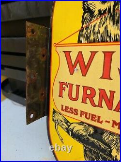 Vintage Wise Porcelain Sign Furnace Flange Owl Coal Heating Oil Gas Station