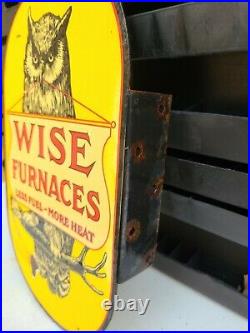 Vintage Wise Porcelain Sign Furnace Flange Owl Coal Heating Oil Gas Station