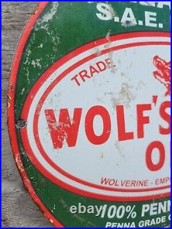 Vintage Wolfs Head Oil Porcelain Sign Wolverine Empire Refining Gas Station 12