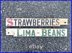 Vintage Wooden Sign Stawberries Lima Beans Trade Sign Hand Painted Advertising