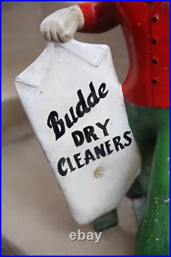 Vintage Workwear Clothing Mannequin Sign Statue Advertising Budde Dry Cleaners