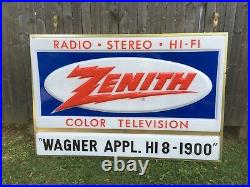 Vintage Zenith Color TV Television Radio Hi Fi Stereo Lighted Double Sided Sign
