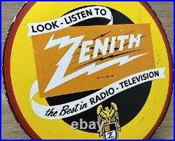 Vintage Zenith Radio Porcelain Sign Gas Station Pump Motor Oil Service Station