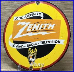 Vintage Zenith Radio Porcelain Sign Gas Station Pump Motor Oil Service Station