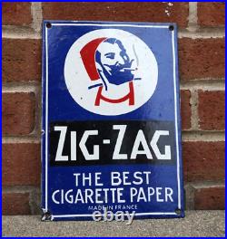 Vintage Zig Zag Porcelain Sign Cigarette Papers Smoking Tobacco Gas Oil Rare Ad