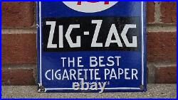 Vintage Zig Zag Porcelain Sign Cigarette Papers Smoking Tobacco Gas Oil Rare Ad